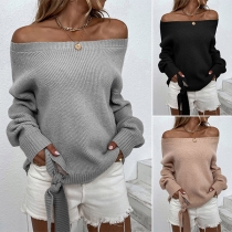 Sexig off-shoulder båthals långärmad enfärgad topp