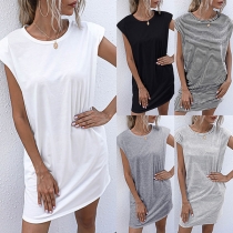 Simple Style Sleeveless Round Neck Solid Color Dress