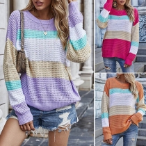 Fashion Long Sleeve Round Neck Rainbow Sweater