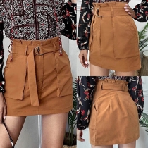 Fashion Solid Color High Waist Slim Fit Skirt