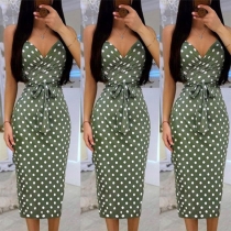 Sexy Backless V-neck High Waist Dots Printed Sling Dress