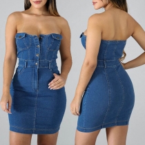 Sexy Strapless High Waist Slim Fit Denim Dress