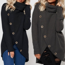 Fashion Solid Color Long Sleeve Turtleneck Slit Hem Knit Top