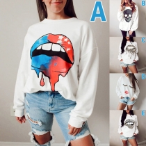 Casual Style Long Sleeve Round Neck Printed Sweatshirt