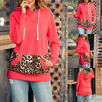 Fashion Leopard Spliced Long Sleeve Hooded Sweatshirt