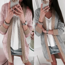 Fashion V-Neck Contrast Color Long Sleeve Knit Cardigan