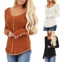 Simple Style Long Sleeve Round Neck Solid Color T-shirt