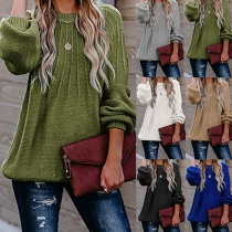 Fashion Solid Color Long Sleeve Round Neck Sweater