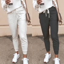 Simple Style Solid Color Drawstring Waist Casual Pants