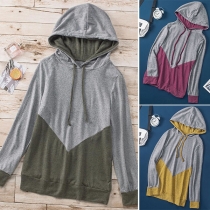 Fashion Contrast Color Long Sleeve Hooded Sweatshirt
