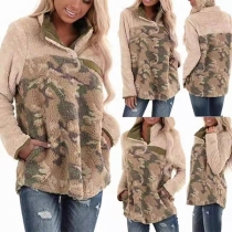 Fashion Long Sleeve Stand Collar Camouflage Printed Plush Sweatshirt