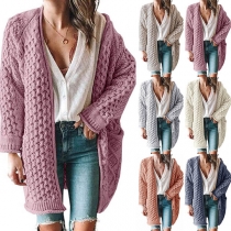 Fashion Solid Color Long Sleeve Loose Knit Cardigan
