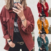Fashion Solid Color Long Sleeve POLO Collar Single-breasted Shirt
