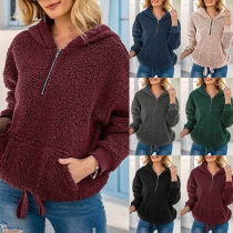 Fashion Solid Color Long Sleeve Hooded Plush Sweatshirt