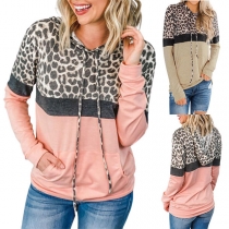 Fashion Leopard Spliced Long Sleeve Hooded Sweatshirt