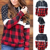 Fashion Plaid Spliced Long Sleeve Hooded Sweatshirt