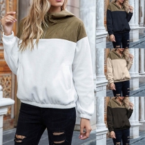 Fashion Contrast Color Long Sleeve Hooded Sweatshirt