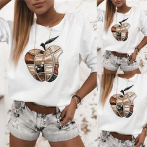 Simple Style Apple Pattern Long Sleeve Round Neck T-shirt