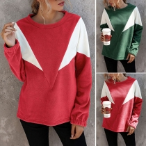 Fashion Contrast Color Long Sleeve Round Neck Sweatshirt