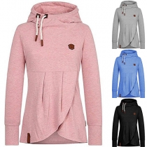 Fashion Solid Color Long Sleeve Hooded Irregular Hem Top