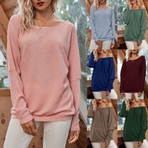 Fashion Solid Color Dolman Sleeve Round Neck Loose T-shirt
