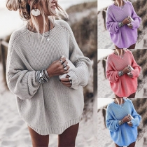 Fashion Solid Color Long Sleeve Round Neck Loose Sweater
