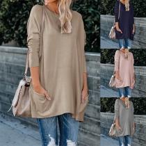 Fashion Solid Color Long Sleeve Round Neck Loose T-shirt