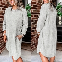 Fashion Solid Color Long Sleeve Round Neck T-shirt Dress