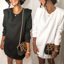 Simple Style Long Sleeve Round Neck Sweatshirt Dress