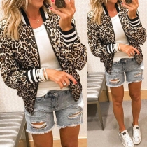 Fashion Long Sleeve Stand Collar Leopard Printed Jacket