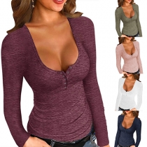 Simple Style Long Sleeve Round Neck Solid Color T-shirt