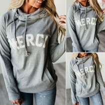 Casual Style Letters Printed Long Sleeve Hooded Sweatshirt