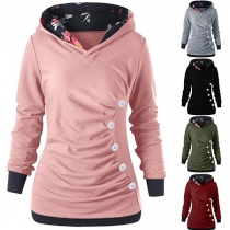 Fashion Printed Spliced Long Sleeve Hooded Sweatshirt
