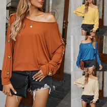 Fashion Solid Color Oblique Shoulder Dolman Sleeve Top