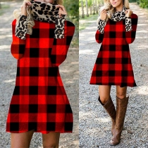 Fashion Long Sleeve Round Neck Plaid Dress