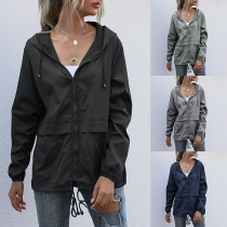 Solid Color Hooded Zipper Hiking Waterproof Raincoat Jacket