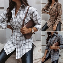 Fashion Long Sleeve POLO Collar Plaid Shirt
