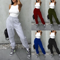 Casual Solid Color High-waist Big Pockets Sports Pants