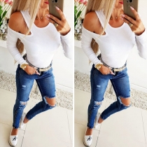 Sexy Off-the-Shoulder Long Sleeve Solid Color Top