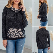 Fashion Leopard Printed Spliced Long Sleeve Hooded Sweatshirt