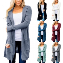 Fashion Solid Color Long Sleeve Loose Knit Cardigan
