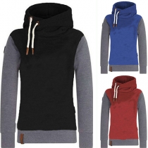 Fashion Contrast Color Long Sleeve Hooded Sweatshirt