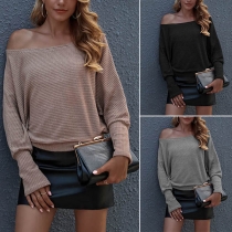 Simple Style Long Sleeve Boat Neck Solid Color Top