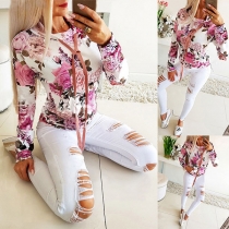 Fashion Long Sleeve Hooded Printed Sweatshirt