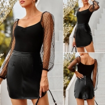 Sexy High Waist Irregular Hem Slim Fit PU Leather Skirt