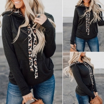 Fashion Leopard Spliced Long Sleeve Hooded Sweatshirt