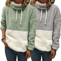 Fashion Contrast Color Long Sleeve High Collar Plush Sweatshirt