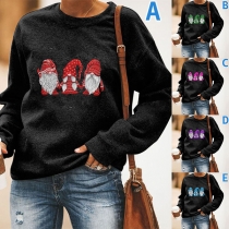 Cute Style Christmas Printed Long Sleeve Round Neck Sweatshirt