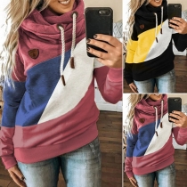 Fashion Contrast Color Long Sleeve Hooded Sweatshirt