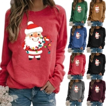 Cute Style Santa Claus Printed Long Sleeve Round Neck Sweatshirt